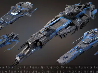 Spaceship Collection Low-poly 3D model