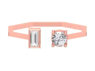 Open End Women Light Weight Band Baguette Round Stone Ring 3D print model