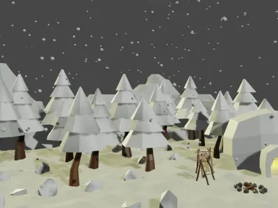 Winter Set snowy landscape with trees and snow 3D model