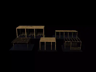 Wooden pergola set  3D model