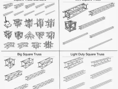Square Light Trusses Collection - 50 PCS Modular 3D model