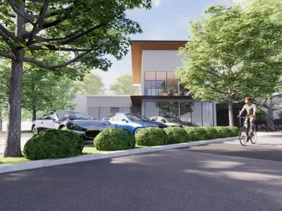 2 Storey Marketing Gallery with Interior and Landscape Skp  Low-poly 3D model