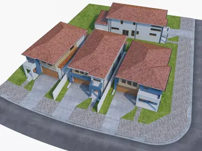 Neighborhood Houses Set - 4 Pack Low-poly 3D model