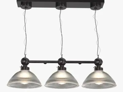 Holophane Glass and Brass Gas Lamp Pendant 3D model