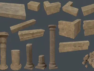 Desert Ruins 3D model  pillar brick  small stone Low-poly 3D model