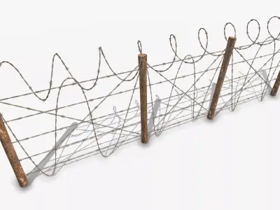 Barbed wire fence wood 3D model