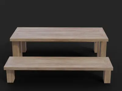 Picnic Table Barcelona Bench Low-Poly Low-poly 3D model