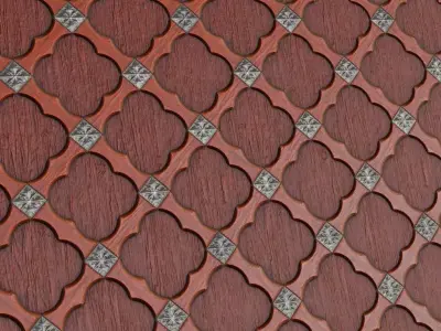 Ornate Wood Panel with Metal Studs PBR Seamless Texture