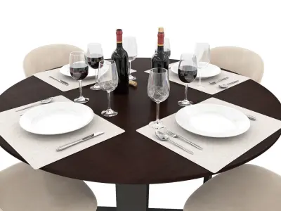 Dining Set round table with chairs 3D model