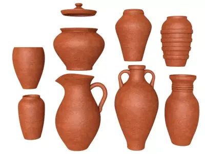 Artisan clay vases collection 3D model