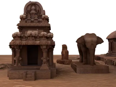 Mamallapuram Pancharatha temple 3D model