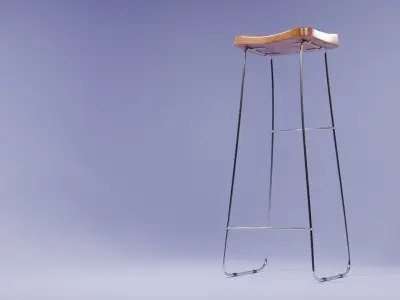 bar stool with square wooden seat and steel legs  3D model