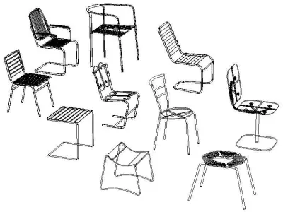 Steel Teak Garden Chair Collection 3D model