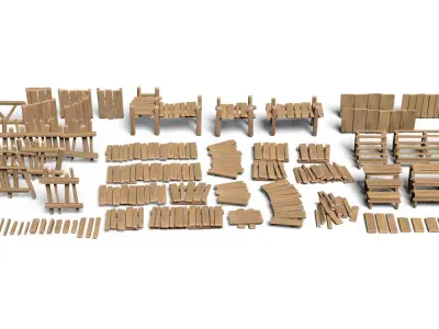 65 Lowpoly Wooden Game Assets - 240225 Low-poly 3D model