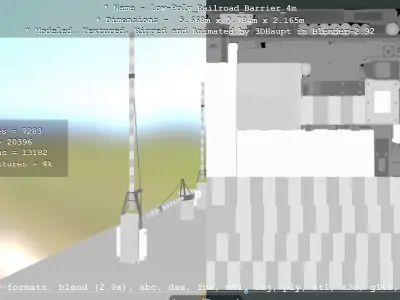 Railroad Barrier 4m Low and High-Poly Version 3D Model Pack