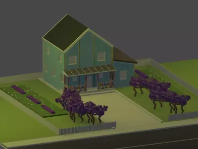 Chalet house with trees Free 3D model