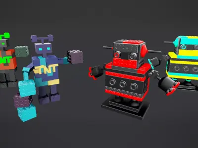 Brick Toy 3D - Low Poly - Warrior Robots Low-poly 3D model