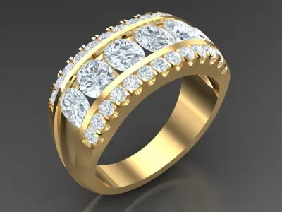 Light Gold Diamond Men Ring 2MR002 3D model