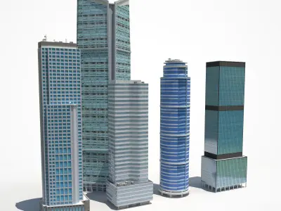 High Rise City Building BUNDLE Low-poly 3D model