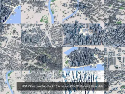 USA Cities Low Poly Pack 10 American City 3D Models