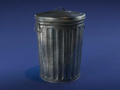 Galvanized Trash Can Low-poly 3D model