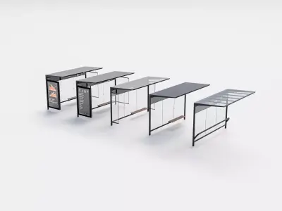 Prague tram and bus stop shelter set 3D model