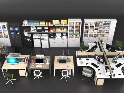 Modern Open Plan Office Workspace Interior 3D Model Low-poly 3D model