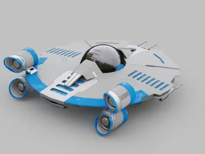 Starship futuristic spaceship flying in air 3D model