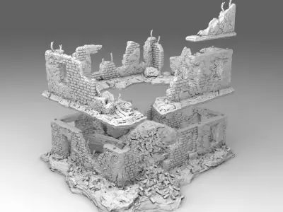 Ruins of a destroyed building 3D print model