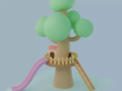 Low Poly Tree House Asset  Stylized Game Ready Low-poly 3D model