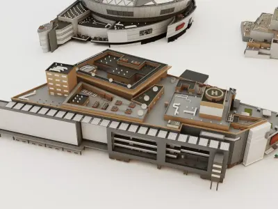 Modern Large Shopping Mall Complex 3D Model - Exterior  Atrium Low-poly 3D model