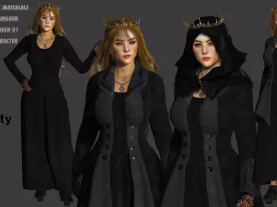 3D MEDIEVAL HUMAN RIGGED CHARACTER - BEAUTIFUL QUEEN PRINCESS 01 Low-poly 3D model