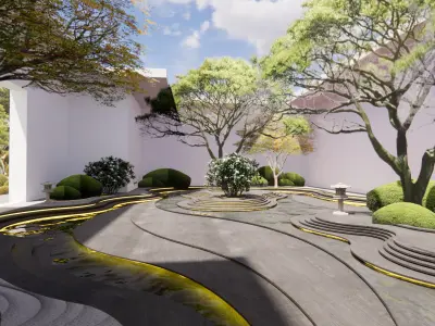 Modern New Chinese - style Courtyard Landscape Design 3D model
