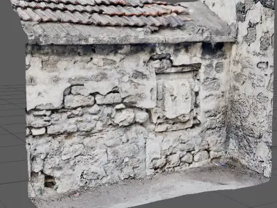 Concrete wall made of stones having roof tiles on top 3D model
