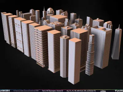 Pack of 40 Skyscrapers Vol 02 Low-poly 3D model