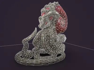 Ancient creature statue stone Low-poly 3D model