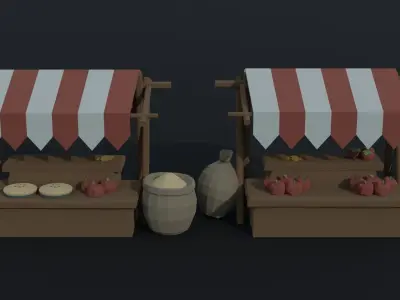 Cartoon market Polygonal Style Low-poly 3D model