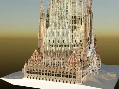 La Sagrada Familia Interior and exterior Low-poly 3D model
