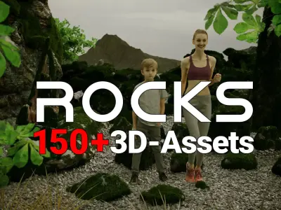 Animated Boy and Mossy Sharp Rocks 3D Model Pack