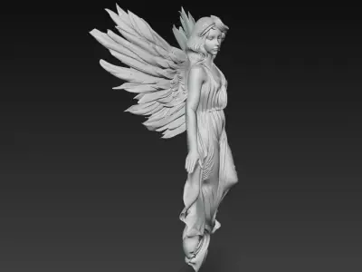 Elegant Female Angel with Wings Statue 3D print model
