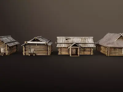 Wooden Huts Pack Low-poly 3D model
