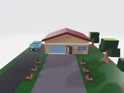 Low poly House and mini bus for free Free low-poly 3D model