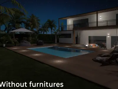 Exterior Scene Modern Villa With Pool Without Furnitures 3D model