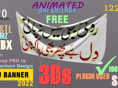 Banner islamic flag hanging Low-poly 3D model