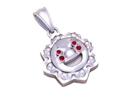 Gold Sun Pendant with Diamond Accents and Smiling Face 3D print model