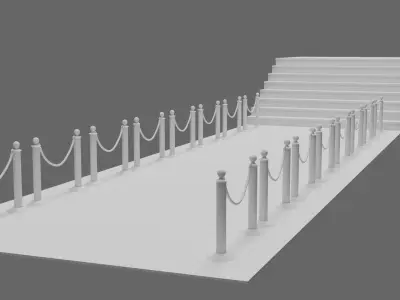 Red Carpet with Golden Barriers 3D model