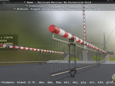 Railroad Barrier 9m High-Poly with and without Protective Grid 3D Model Pack