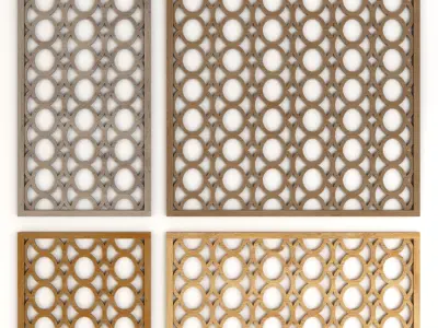 Wood Arabic Islamic pattern decorative grill screens 5 3D Model Pack