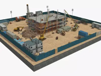First Stage of Building Construction Scene Low-poly 3D model