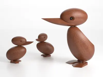Wooden Duck and Duckling 3D model